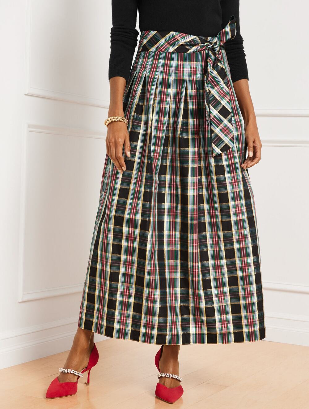 Talbots Metallic Plaid Taffeta Patio Skirt